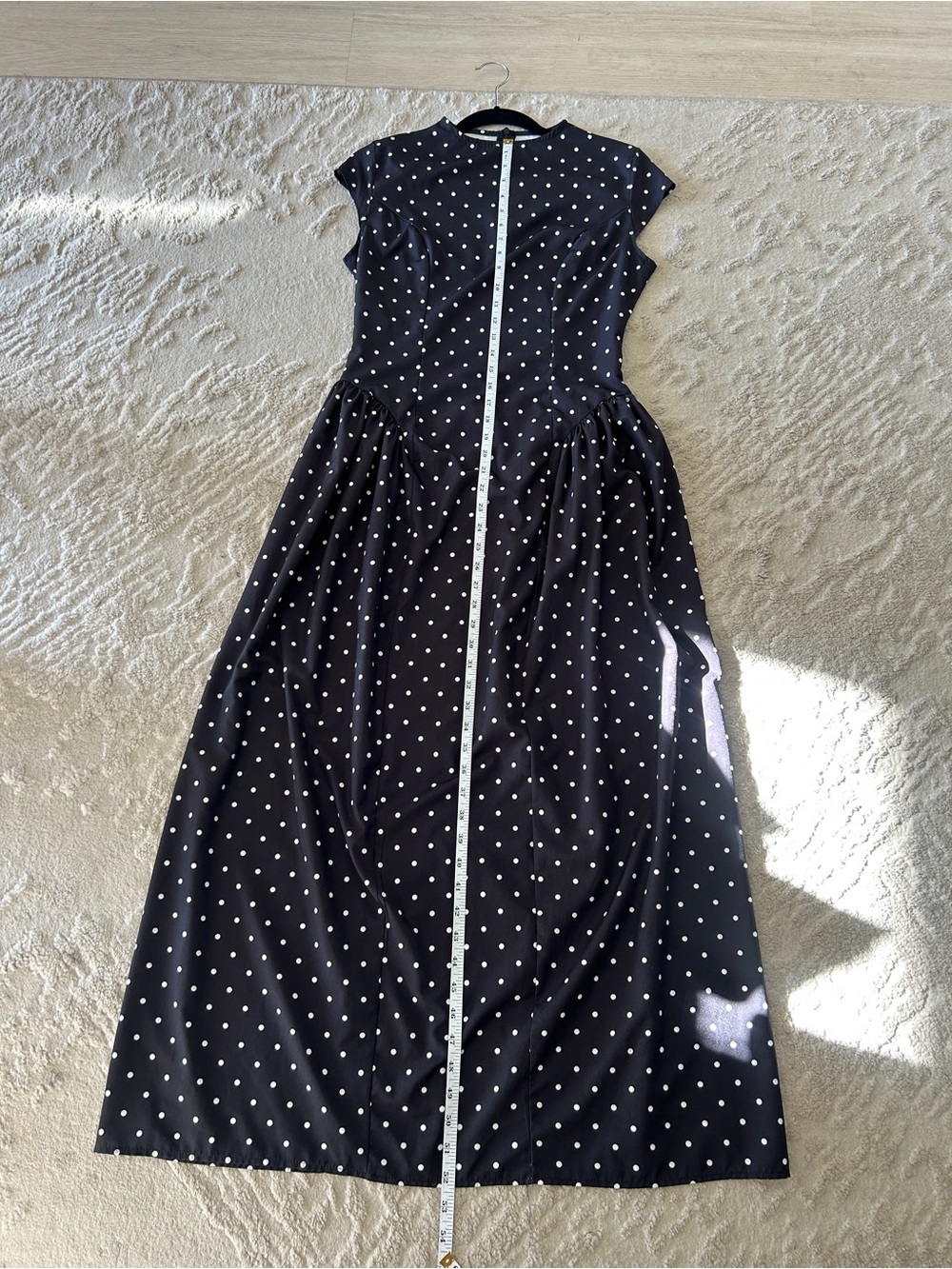 Polka Dot Mock Neck Basque Waist Midi Dress Size Medium - Picture 9 of 9